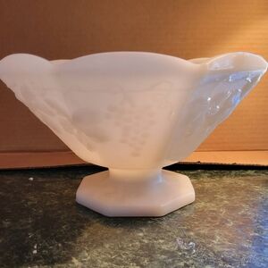 Anchor Hocking Milk Glass Compote or Fruit Bowl, Paneled Grape Pattern, Vintage